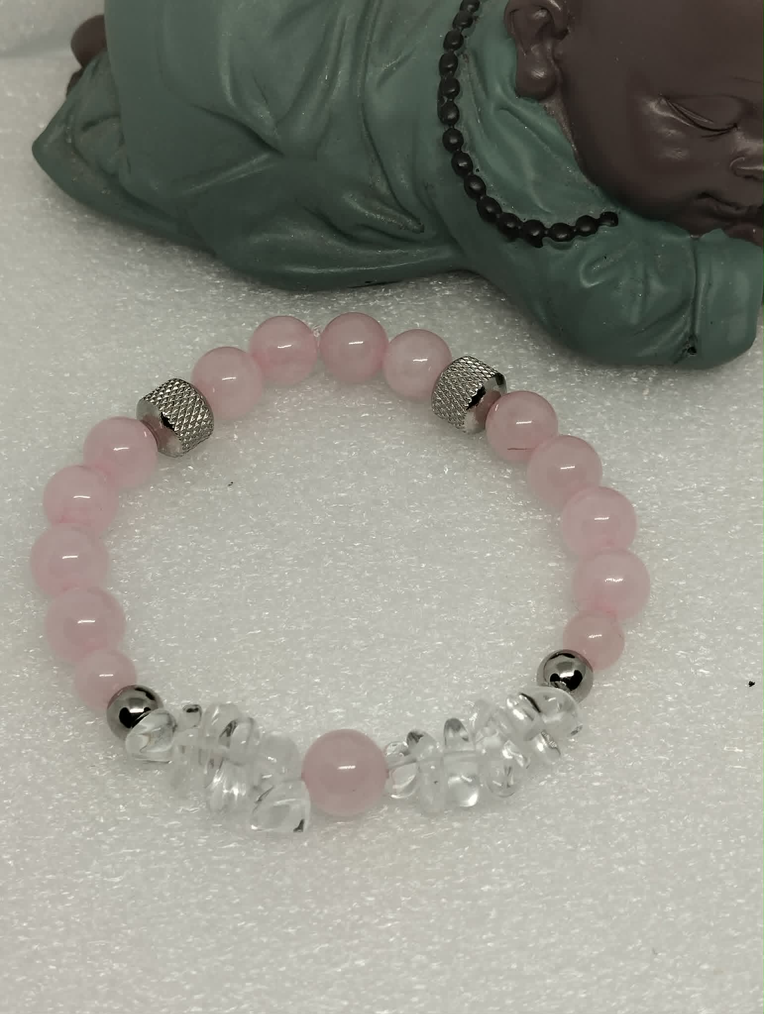 💗 Bracelet – Quartz Rose & Cristal de Roche