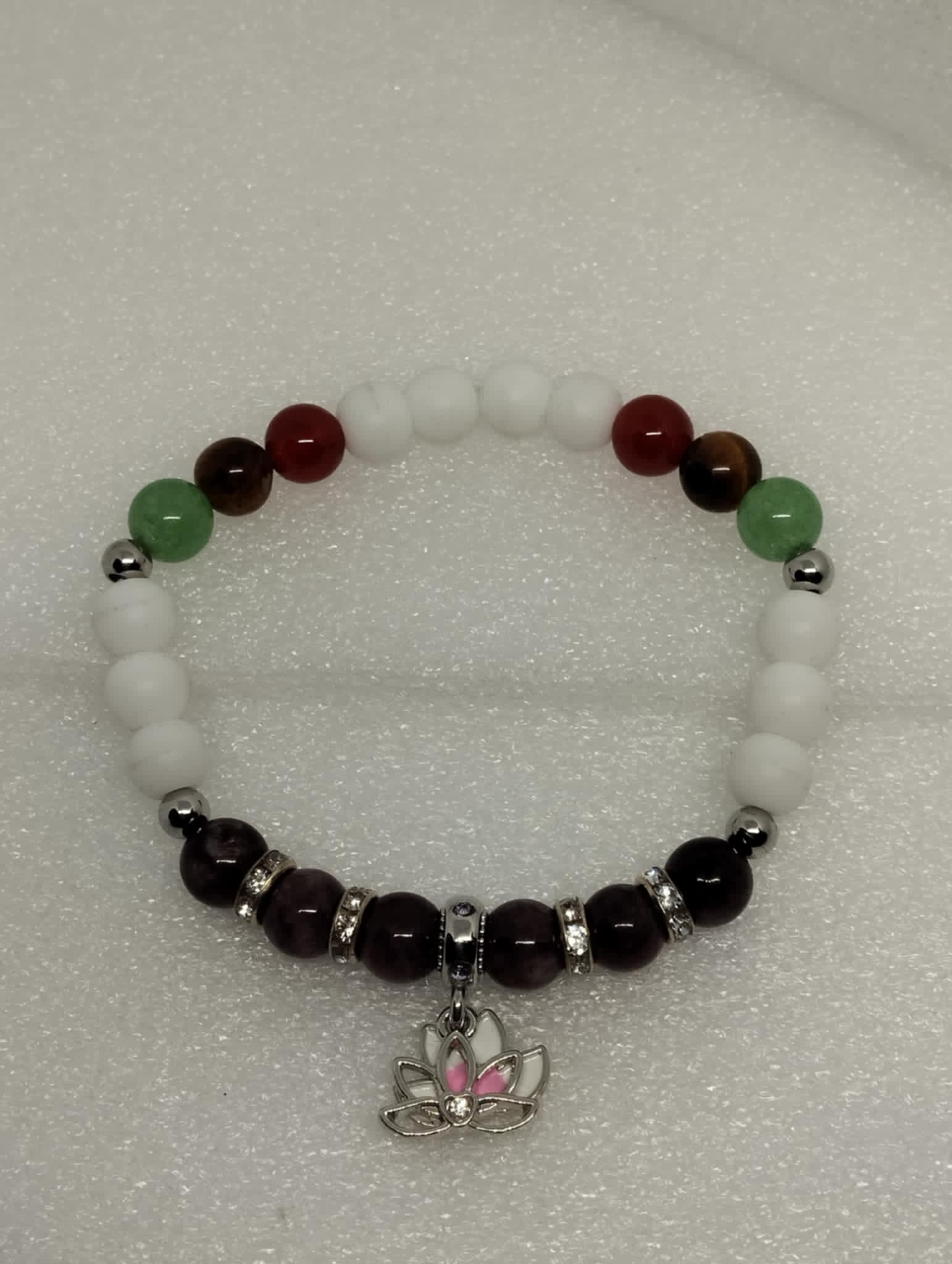 ✨🔥 Bracelet Agate Cornaline, Œil de Tigre, Aventurine & Pierre Blanche