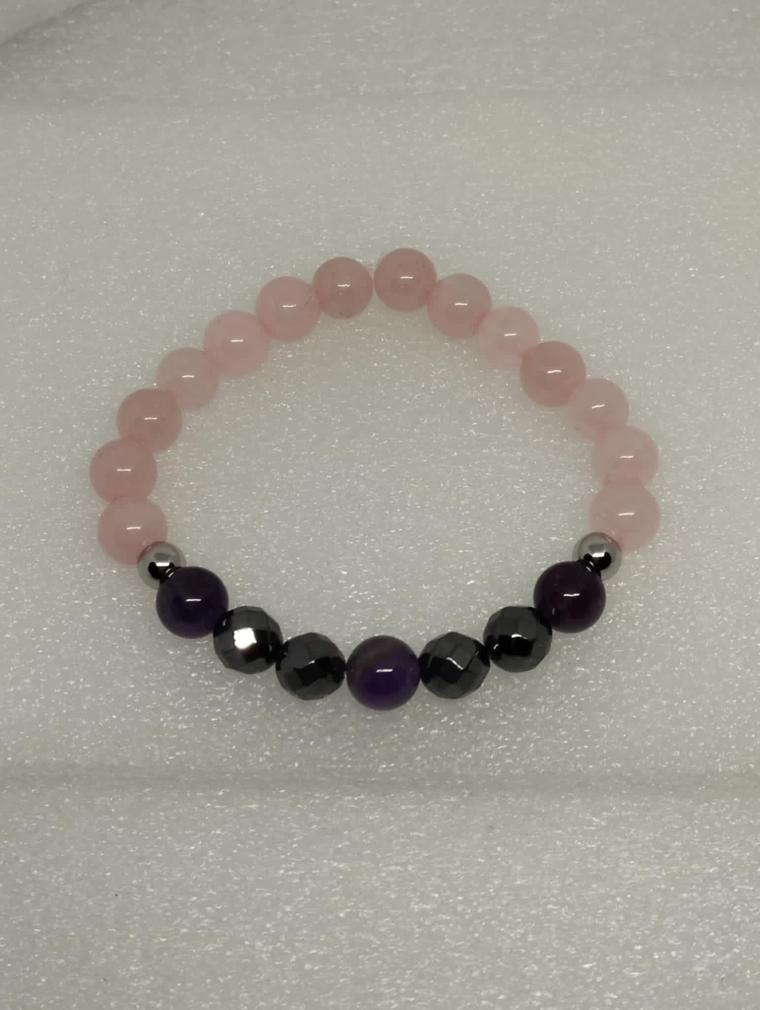 ✨💜🌸 Bracelet Améthyste, Hématite & Quartz Rose