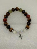 ✨🌿 Bracelet Croix – Œil de Tigre, Cristal de Quartz, Préhnite & Jaspe Rouge